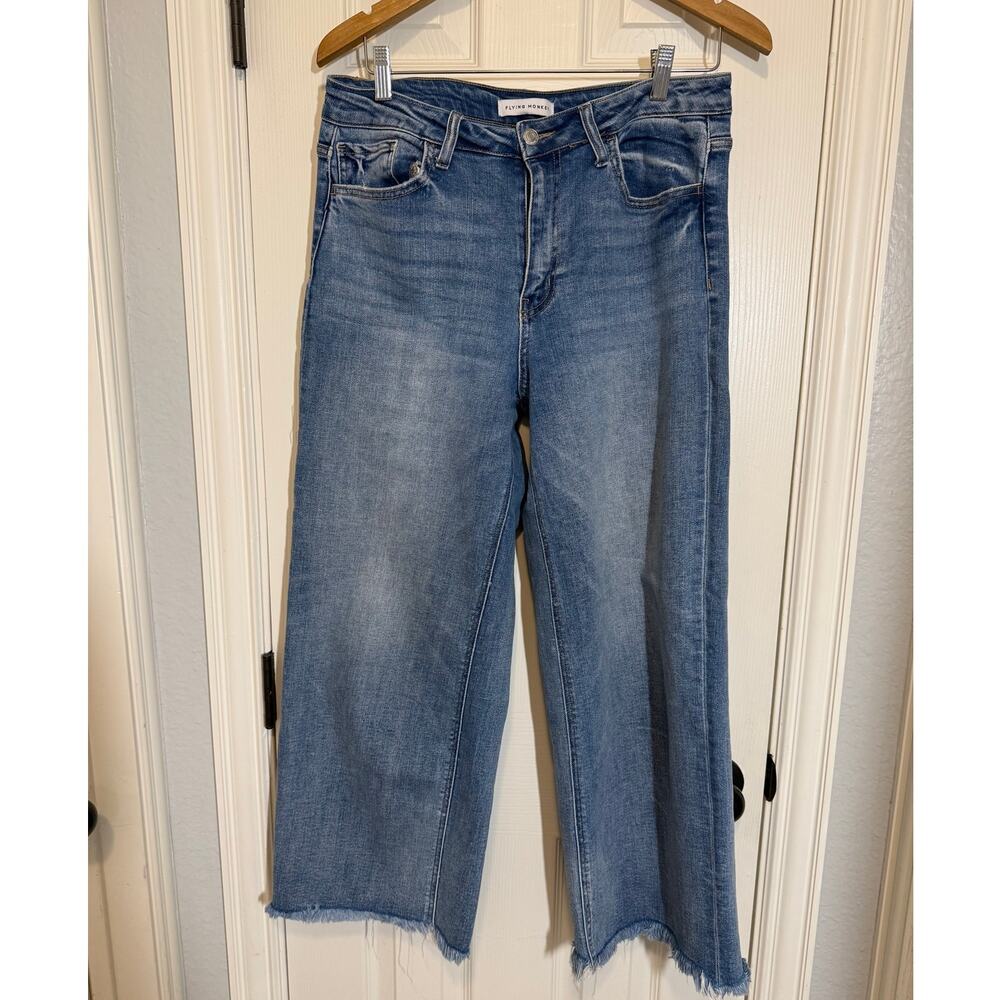 Flying Monkey Wide Leg Jeans 32 Raw Hem High Rise Stretch Denim Trendy Y2K